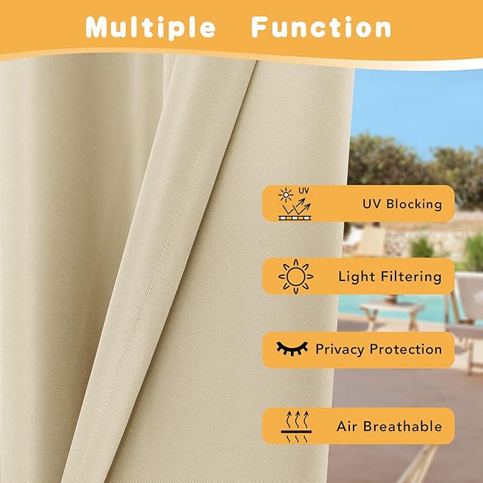 HolidayIdeas Outdoor Curtains for Patio Waterproof, 2 Panels - Image 3