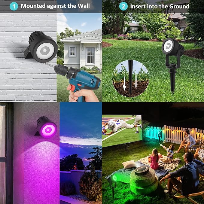 T-SUNUS Color Changing Solar Landscape Spotlights 4 Pack, IP65 Waterproof RGB - Image 4