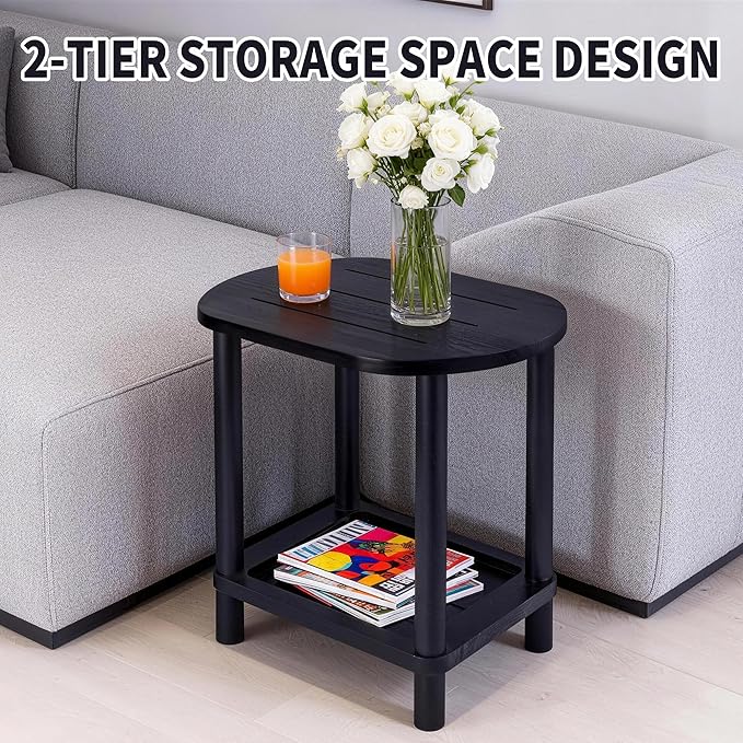 2 Tier Outdoor Side Table, Solid Wood Small Outdoor End Tables, Patio Table - Image 5