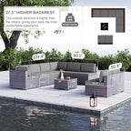 Kullavik 9 Pieces Outdoor Patio Furniture Set PE Wicker Rattan Sectional Sofa - Image 2