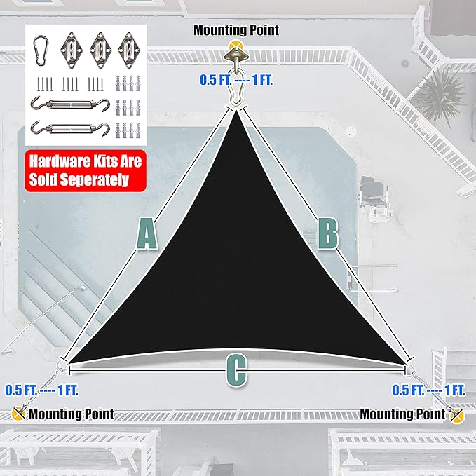 Amgo Custom Size 18' x 18' x 18' Black Triangle Sun Shade Sail UPF50+ AGTAPRT12 - Image 8