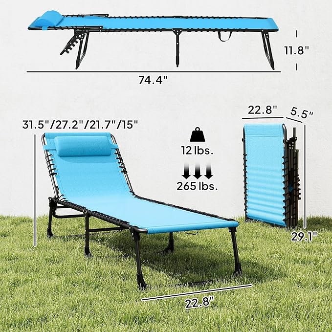 Outsunny Folding Chaise Lounge Chair, Patio Sun Tanning Chair, Outdoor Chaise - Image 3