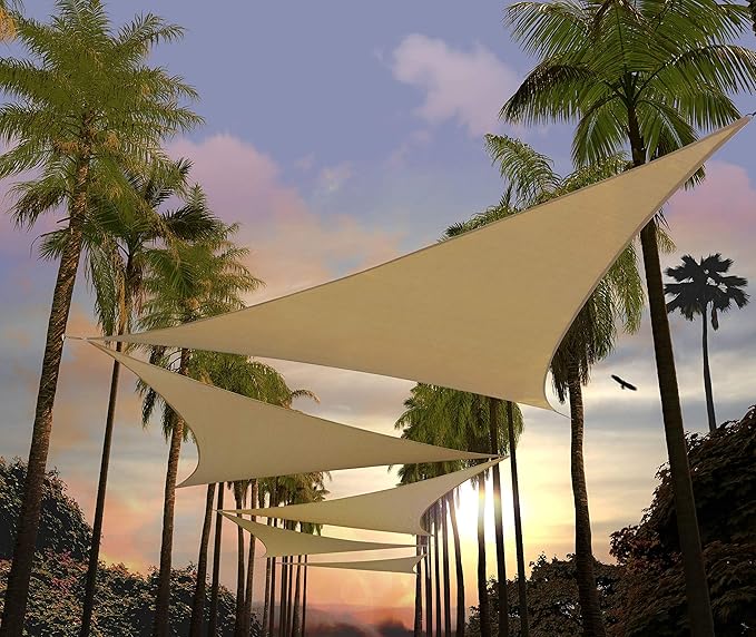 Amgo Custom Size 14' x 14' x 14' Sand Beige Triangle Sun Shade Sail Order to by Amgo
