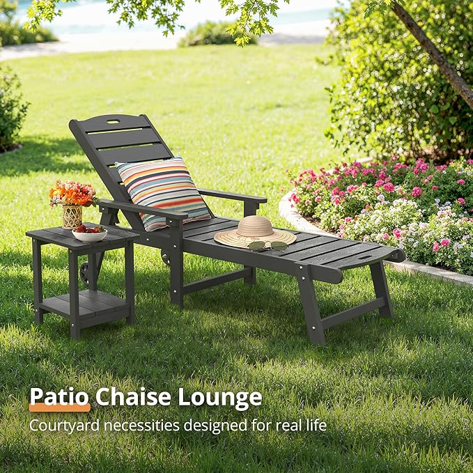 LUE BONA Outdoor Chaise Lounge, HDPS Chaise Lounger, 5 Positions Adjustable - Image 4