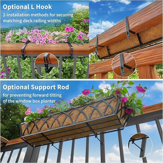 Y&M 30 Inch Fence Metal Hanging Flower Planter Window Basket Deck Railing - Image 7