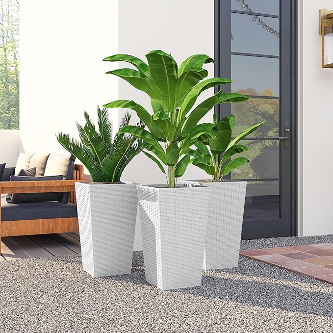 Outsunny Tall Planters for Outdoor Plants Set of 3, 24 in Taper Planters - Image 8