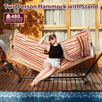 Two Person Hammock with Stand for Outside Heavy Duty, Outdoor Patio Hammock - Image 4