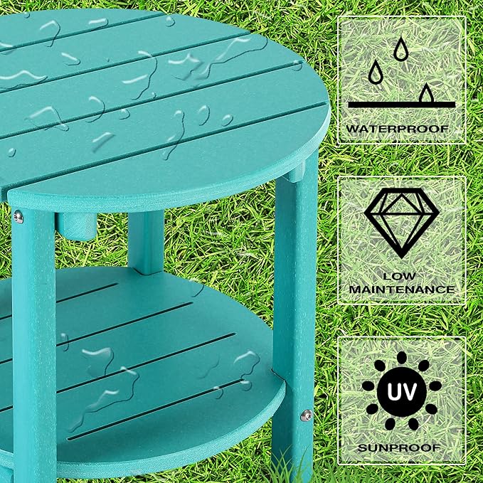 LZRS Round Adirondack Side Table Double End Table, Outdoor Side Tables - Image 4