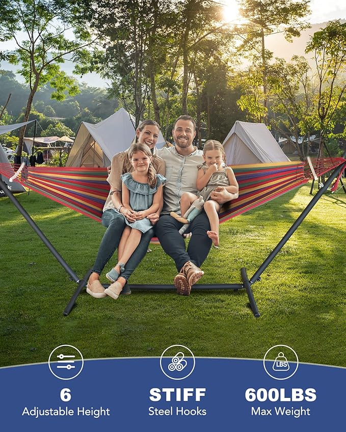 Double Hammock with Heavy-Duty Steel Stand, Easy Assembly, 600lbs Weight - Image 2