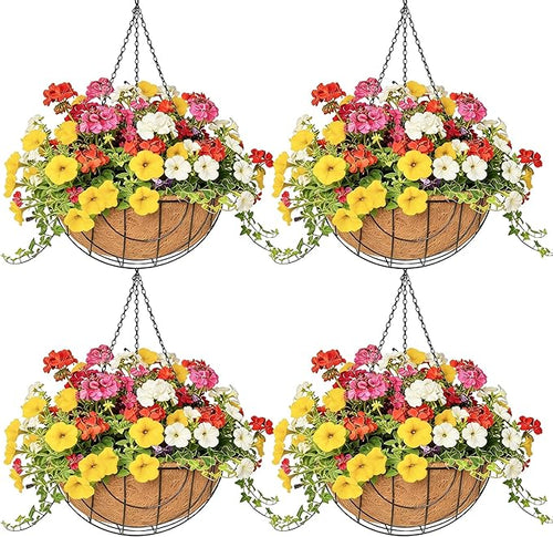 4 Pack 14 Inch Hanging Baskets for Plants Outdoor Metal Hanging Planter Hanging by Qusuxi