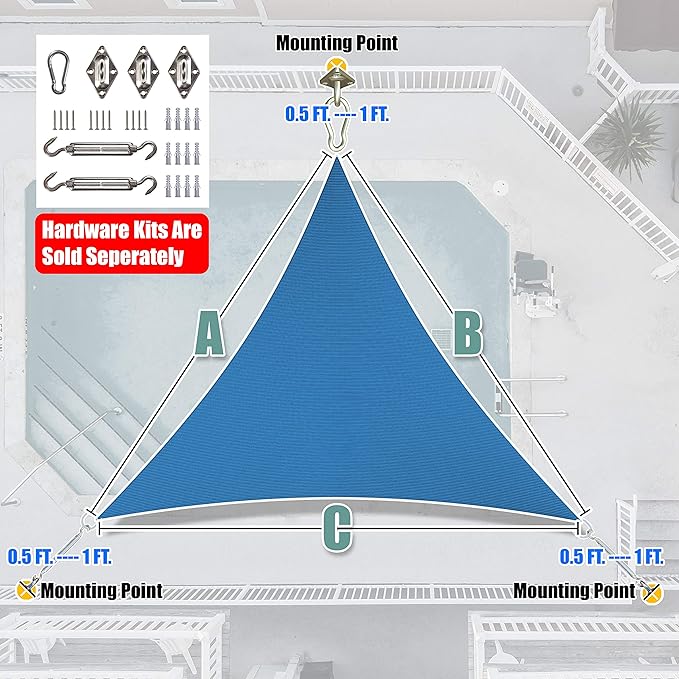 Amgo Custom Size 18' x 18' x 18' Blue Triangle Sun Shade Sail UPF50+ AGTAPRT12 - Image 8