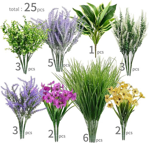 25Pcs Outdoor Artificial Boxwood UV Resistant Fake Stems Plants, Faux Plastic - Image 2