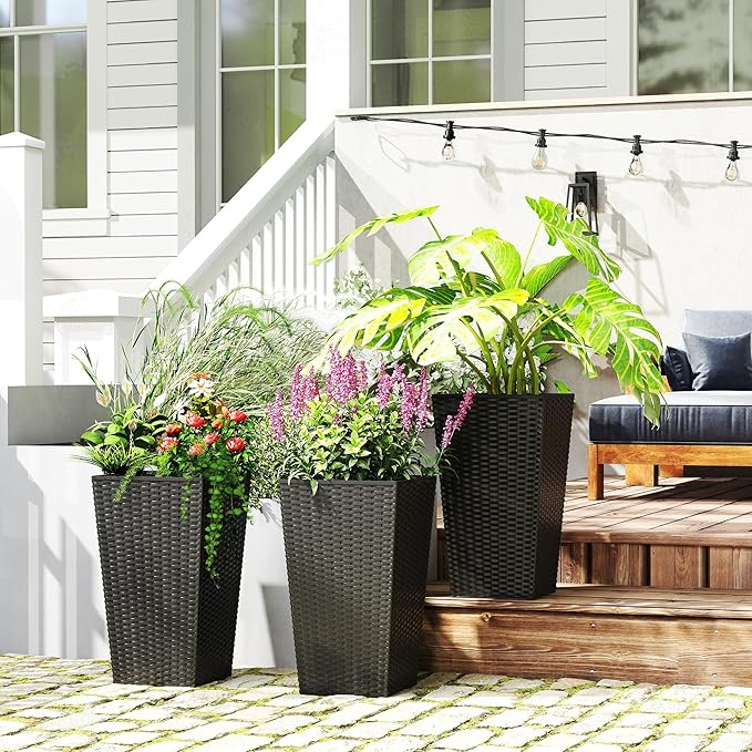 Outsunny Tall Planters for Outdoor Plants Set of 3, 24 in Taper Planters - Image 2