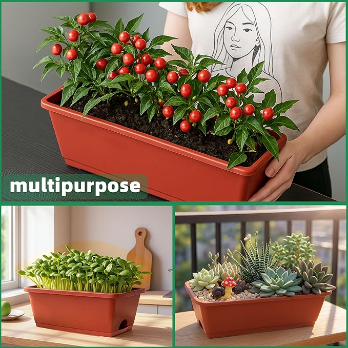Window Box Planter, 12 Pack Plastic Vegetable Flower Planters Boxes 17 Inches - Image 6