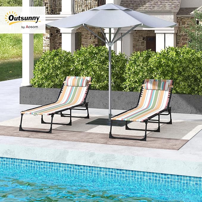 Outsunny Folding Chaise Lounge Chair Set of 2, Patio Sun Tanning Chair - Image 2