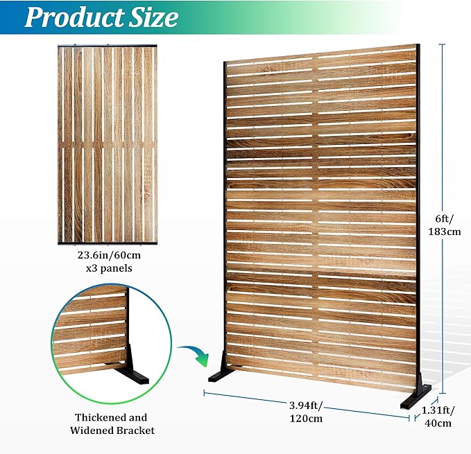 FENCY Metal Privacy Screen 72" H×47" W Natural Wood Color Outdoor Privacy Screen - Image 2