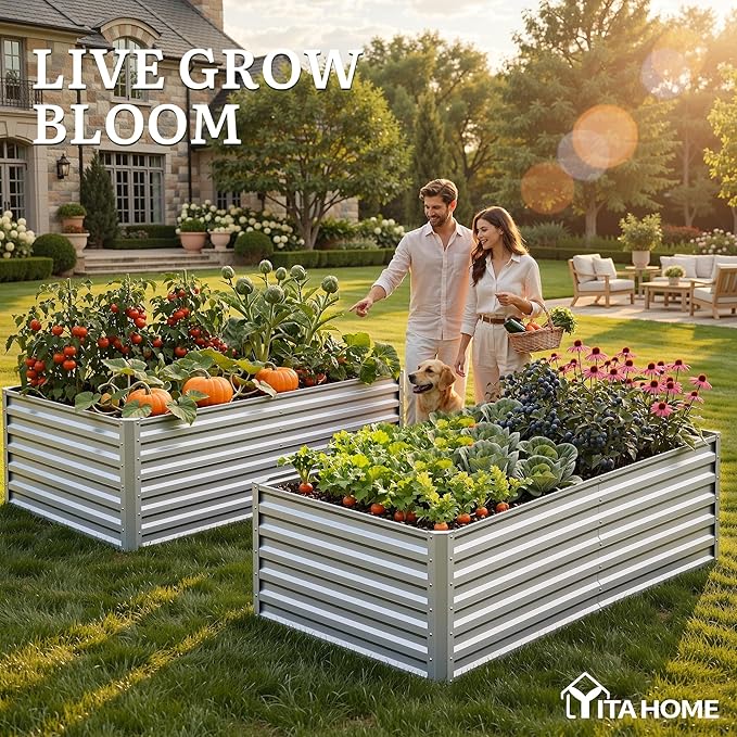 YITAHOME 6x3x2ft Large Raised Garden Bed Kit, Galvanized Metal Planter Box - Image 3