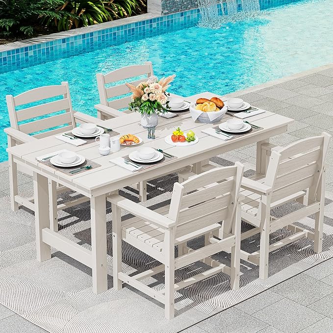 SERWALL Patio Table Set, Outdoor HDPE Dining Set by SERWALL