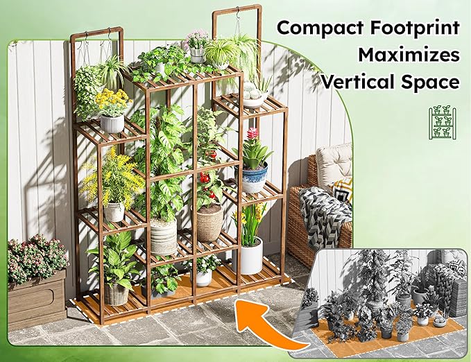 EnHomee Plant Stand Indoor Wood Plant Stand Outdoor Plant Shelf - Image 5