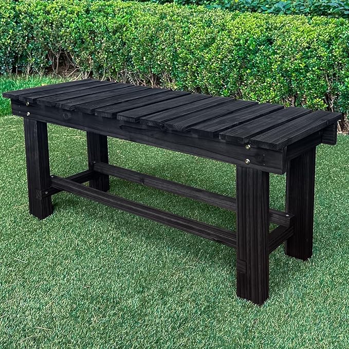 Outdoor Garden Bench, 2-Person Wood Patio Bench Weatherproof Outdoor Backless by LSPYYDS