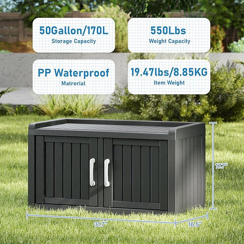 2-Tier Storage Bench, Waterproof UV-Resistant Outdoor Shoe Storage Cabinet - Image 2