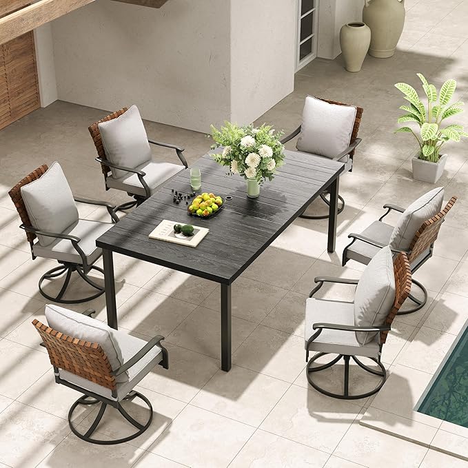 Grand patio 7-Piece Outdoor Dining Set, 6 Leather-Look Wicker Swivel Patio - Image 2