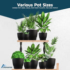 Black Plant Pots with Drainage Holes & Saucers 15 Pack, Indoor & Outdoor - Image 4