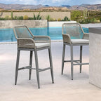 PURPLE LEAF Outdoor 29" Wicker Bar Stools Set of 2, Boho Patio Bar Height Chair - Image 2