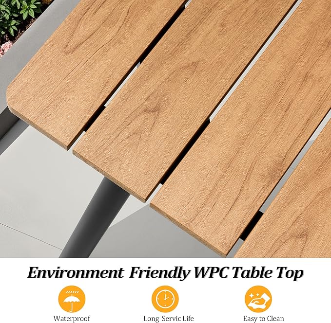 70" Patio Outdoor Dining Table for 4-6, Weather-Resistant Wood-Grain Top - Image 4