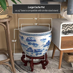 Red Lantern 16" Landscape Blue & White Porcelain Fishbowl Planter or Cachepot - Image 4