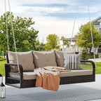 DWVO 3 Seats Porch Swing Hanging Bench Swing Outdoor Wicker Patio Swing Lounge by DWVO
