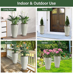 Set of 2 Lightweight Ceramic-Look Tall Planter, 21 inch Large Plastic Planter - Image 6