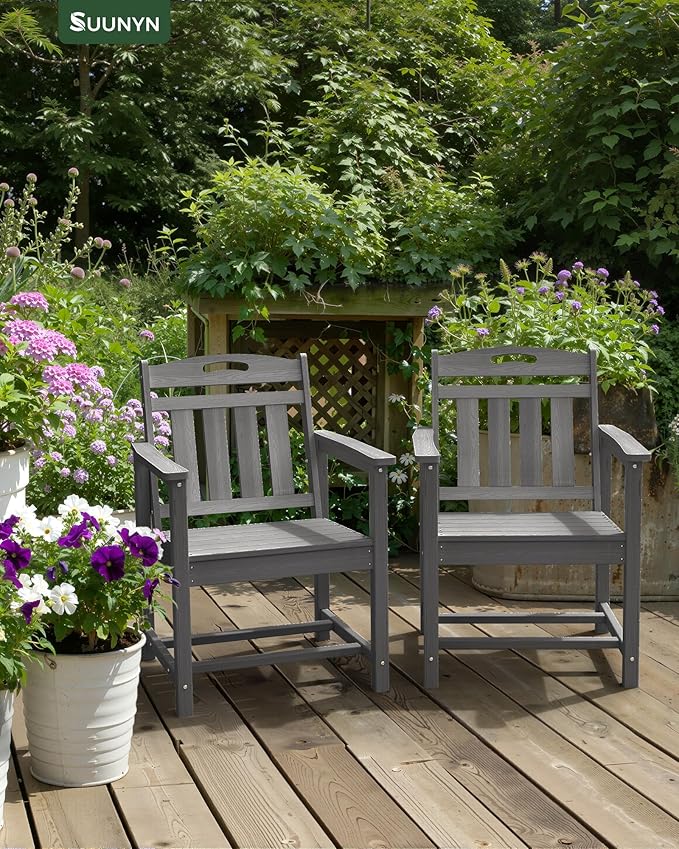 Patio Chairs Set of 2, HDPE Outdoor Dining Chairs - Image 8
