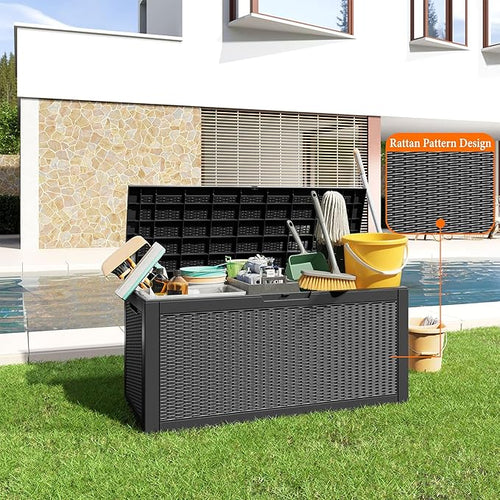 100 Gallon Resin Deck Box, Lockable Patio Outdoor Storage Box - Image 2