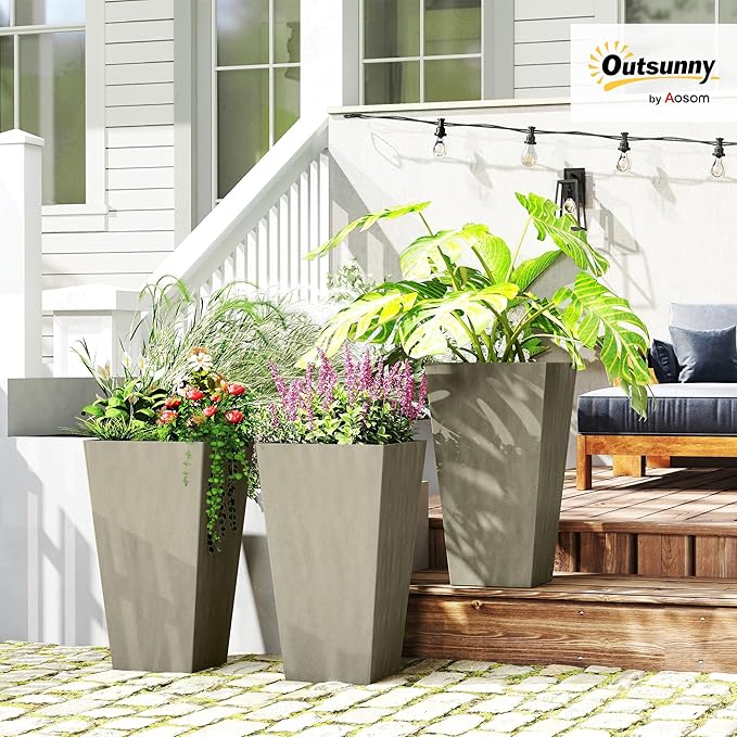 Outsunny Tall Planters for Outdoor Plants Set of 3, 28 in Taper Planters - Image 2