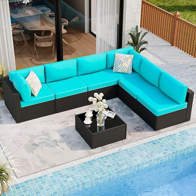 Shintenchi 7 Pieces Outdoor Patio Sectional Sofa Couch, PE Wicker Furniture - Image 2