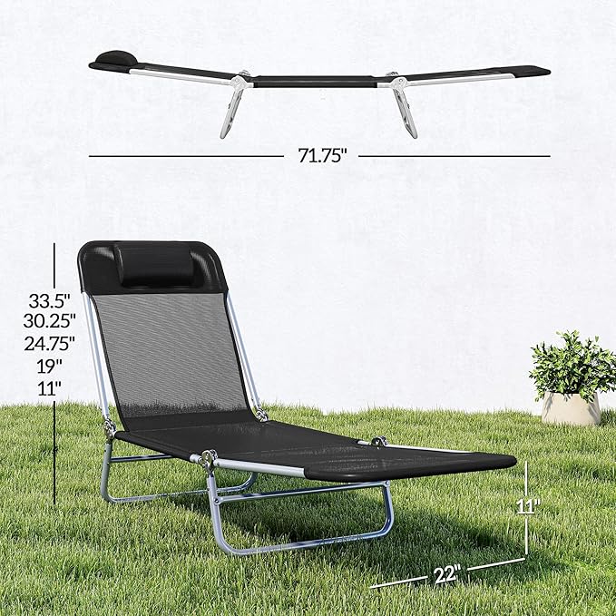 Outsunny Folding Chaise Lounge Chair, Pool Sun Tanning Chair, Outdoor Lounge - Image 3