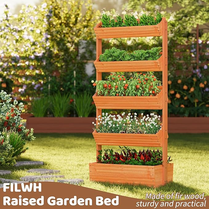 FILWH Wooden Raised Garden Bed Vertical Planter Box, Freestanding Plant Stand - Image 2