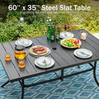 PHI VILLA 6-Person Outdoor Metal Steel Slat Dining Rectangle Table - Image 5