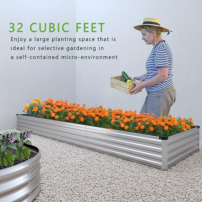 2PCS Galvanized Raised Garden Bed Kit, Vegetable Boxes-Rectangle Metal Flower - Image 5