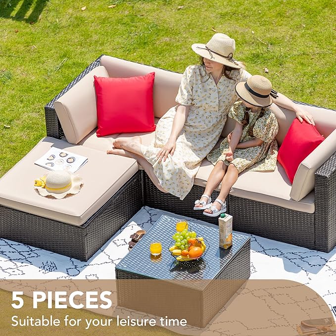 Devoko 5 Pieces Patio Furniture Sets All Weather Outdoor Sectional Patio Sofa - Image 5