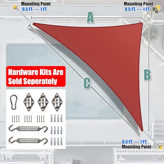 Amgo Custom Size 14' x 21' x 25.2' Red Right Triangle Sun Shade Sail UPF50+ - Image 8