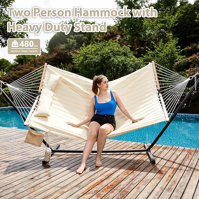 Two Person Hammock with Stand for Outside Heavy Duty, Outdoor Patio Hammock - Image 3