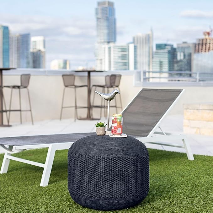 BIRDROCK HOME Outdoor Pouf Ottoman | Hand Woven Waterproof Foot Stool - Image 8