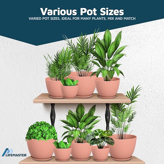 Pink Plant Pots with Drainage Holes & Saucers 15 Pack, Indoor & Outdoor - Image 4