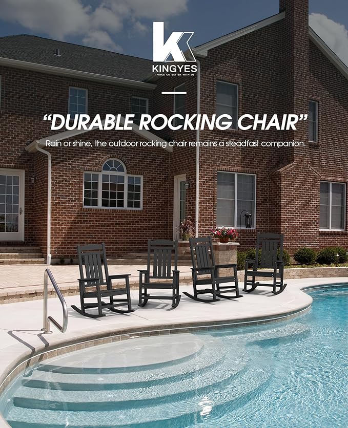 KINGYES Outdoor Rocking Chair Set of 4, High Density Polyethylene Patio Rocking - Image 9