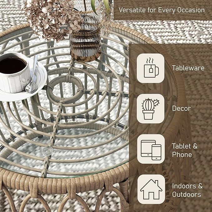 Furniture of America Ysar Boho Rattan Round Coffee Table Outdoor - Image 7