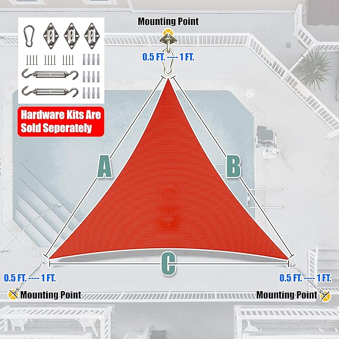 Amgo Custom Size 6' x 6' x 6' Red Triangle Sun Shade Sail UPF50+ AGTAPRT12 - Image 8