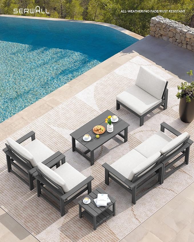 SERWALL HDPE Patio Furniture Set, 7-piece Outdoor Sectional Sofa Set, All - Image 5