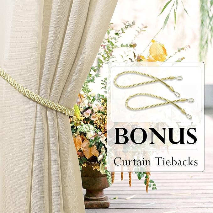 RYB HOME Outdoor Indoor Farmhouse Linen Sheer Curtains - Image 2